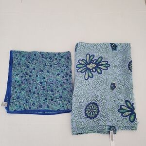 Talbots Bundle of 2 Women's Scarves Blue  19 X 19 Silk and rectangle 72x27